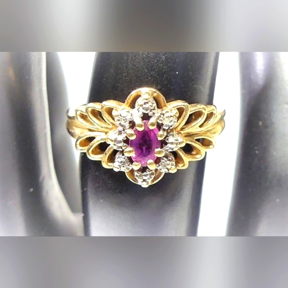 Vintage 10k Ruby Diamond Ring - image 1